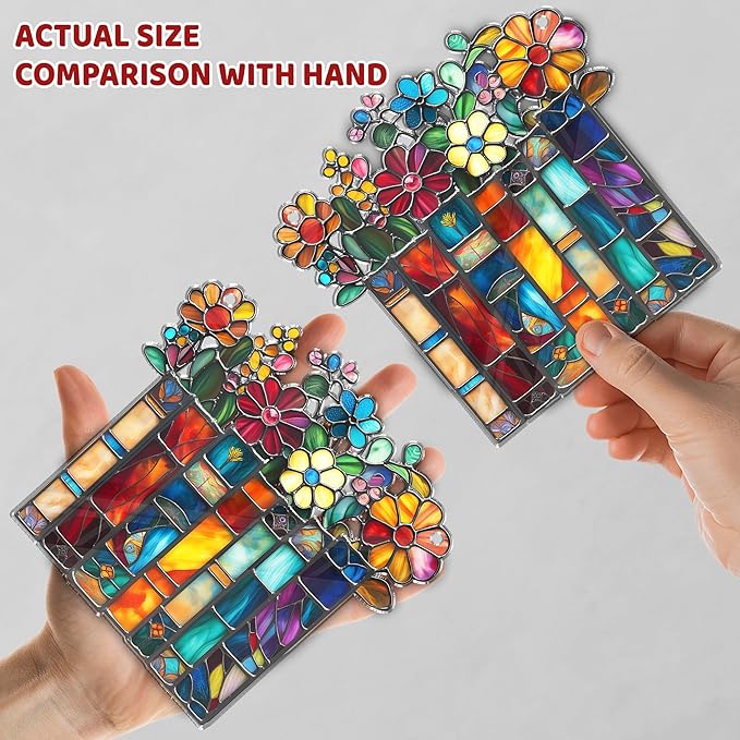2 Bookaholic Suncatchers, Mountain and Flower Book Acrylic Ornaments Window Hanging, Bookish Librarian Gifts for Fantasy Book Lover Reader Women Accessories Library Bookshelf Decor SC-62-1
