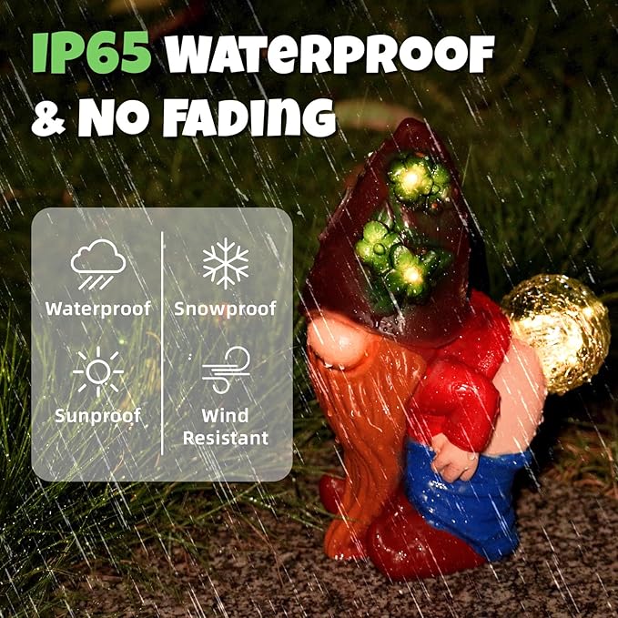Solar Garden Statues Lights, 8.5" Christmas Outdoor Gnome Figurine with Auto On/Off for Yard Patio Decor, Gifts for Women, Grandma, Mom, Housewarming (Farting Gnome Statue)
