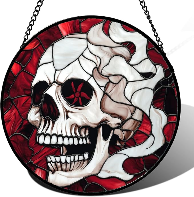 Stained Glass Window Hanging - Halloween Decorations Vampire Skeleton Suncatcher for Doors Garden Indoor Funny Spooky Sun Catchers Gothic Decor Horror Gifts for Women Men Friend 7.8 in