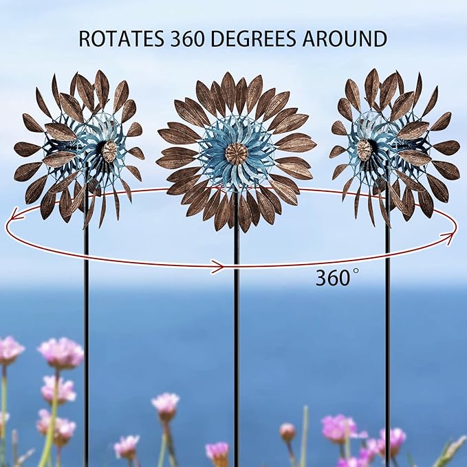 Wind Spinners 360°, Garden Outdoor Metal Windmill Yard Spinners Large 84 in Height 22 in Dia Dual Direction Dual Rotors Wind with Kinetic, Wind Spinner Clearance for Yard and Garden Art Decor(Copper)