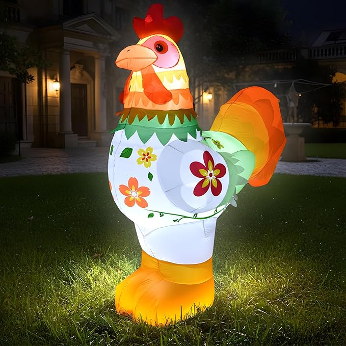 6FT Christmas Spring Farm Ranch Rooster Inflatables Blow up Cute Animals Decorations with LED Light Outdoor Indoor Graden Yard Party Lawn Holiday Decor