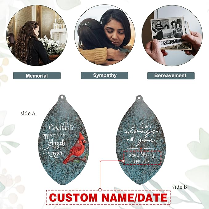 ASTARIN Custom Cardinal Memorial Wind Chimes, 35" Sympathy Gifts Wind Chime for Loss of Mom Dad Sister Son, Personalized Name Date Bereavement Condolence Gift for Outside Outdoor