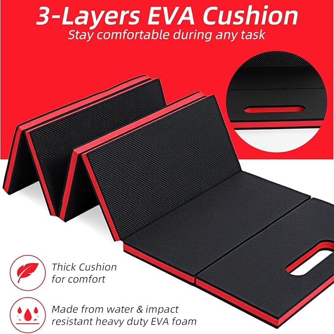 1" Foldable Thick Kneeling Pad, 5 Fold Comfortable EVA Foam Knee Pads, Waterproof Mechanic Kneeling Pad with Handle, High-Density Cushion Mat for Gardening, Workout, Exercise, Mechanic