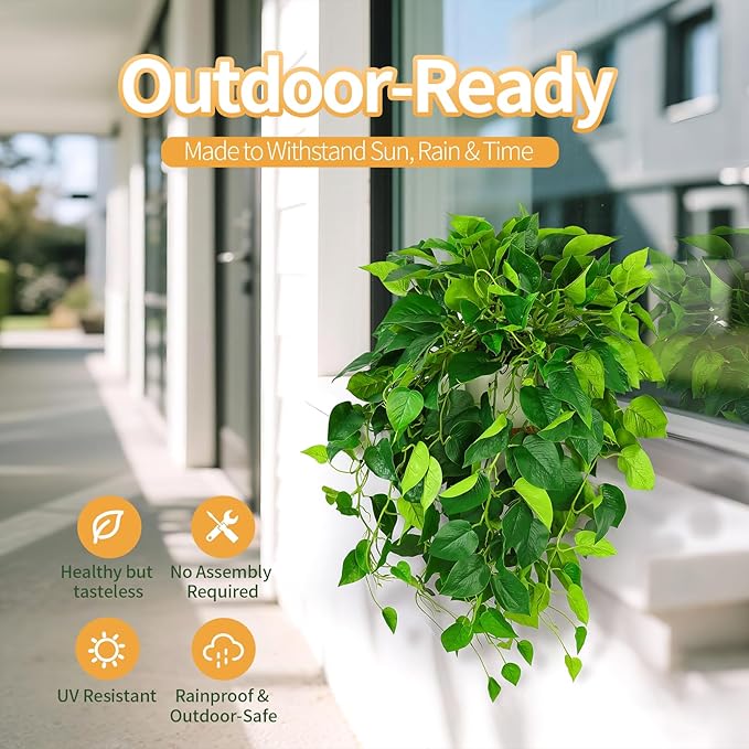 QIANYUN Fake Pothos Ivy Plant for Home Decor – 40" Fake Hanging Plants with Pot, Artificial Silk Greenery for Indoor Shelf, Bedroom, Living Room, Bathroom, or Office Decoration