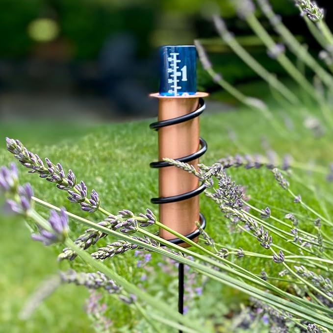 WCRG Copper Rain Gauge for Yard, Steel Stake - Outdoor Sprinkler Gauges, Shatterproof, Winter-Safe, Accurate, Decorative - The Original Floating Rain Gauge, USA Assembled & Designed