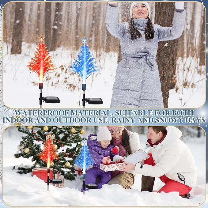 Baquler 2 Pcs Solar Christmas Tree Garden Stake Lights Outdoor Christmas Tree Lighted Yard Decorations Multicolor LED Solar Stakes for Pathway Lawn Patio Xmas Ornament(Classic Style)