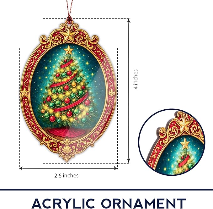 Christmas Ornament 2025 - Vintage Christmas Tree Ornament - Art Ornaments - Acrylic Xmas Ornaments- Suncatcher Effect Stained Glass Window Hanging - car Hanging Accessories