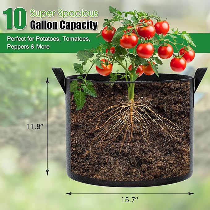 FEED GARDEN 10 Gallon Grow Bags – 4 Pack Heavy Duty Nonwoven Fabric Pots for Vegetables, Tomatoes, Herbs – Breathable Reusable Plant Containers for Indoor & Outdoor Gardening