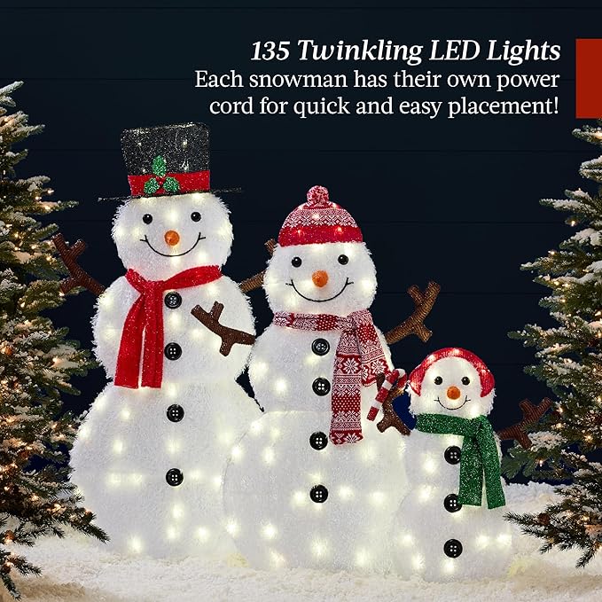 Best Choice Products 4ft 3-Piece 2D Lighted Christmas Snowman Family Set, Large Outdoor Yard Decor Holiday Decoration w/ 135 Twinkling LED Lights