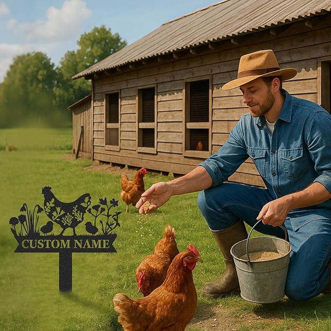 Personalized Metal Chicken Coop Sign, Custom Name Chicken Coop Signs for Outside, Decorative Garden Stakes, Metal Yard Art, Backyard Farmhouse Decor, Chicken Gifts for Women Man Color11