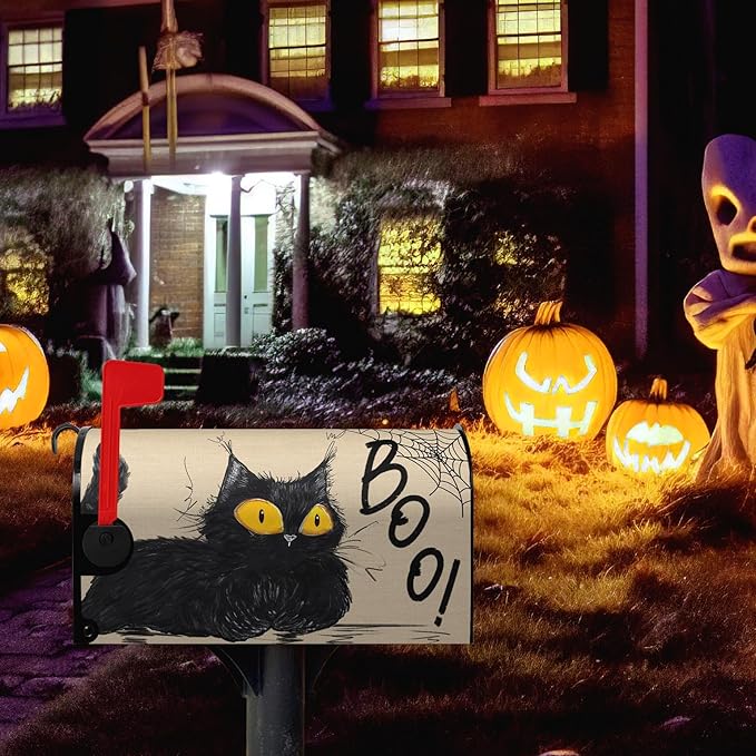 Halloween Cat Mailbox Covers - Magnetic Boo Mailbox Wraps - Standard Size Spider Net - Garden Decorations - 21" X 18"