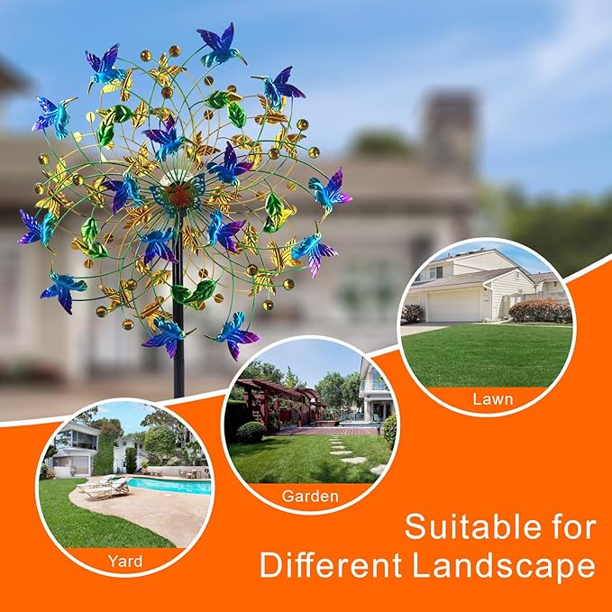 Outdoor Wind Spinner with Garden Stake 82.7" Metal Two-Way Wind Sculptures Solar Color Changing Lights Large Windmills for Garden,Patio,Yard,Lawn Decor Gifts Bird