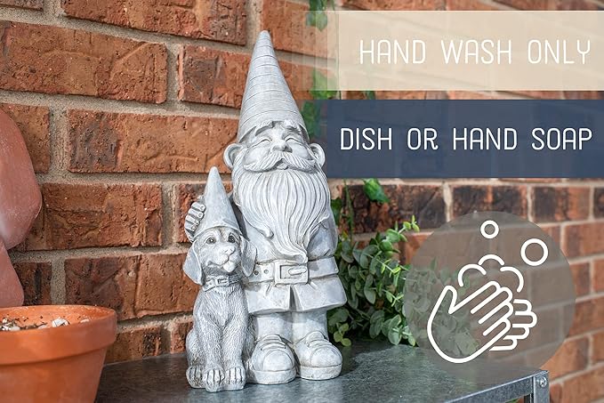 NAT & JULES Gnome 12 inch Resin Stone Garden Statue (Gnome and Dog)