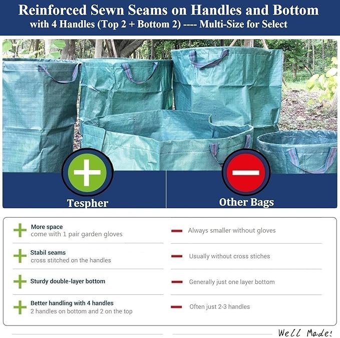 Professional 2-Pack 106 Gallon Yard Lawn Garden Bags Large (D31, H31 in) Yard Waste Bags with Gardening Gloves, Big Leaf Bag,Lawn Debris Bags,Garden Trash Container,Grass Clippings,Weeds Bag 4 Handles