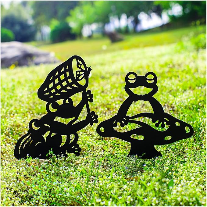 Frog Metal Garden Stakes Decorative, Gifts for Women/Men/Frog Lovers Gifts,Black Frog Silhouette Statues Garden Decor for Outside,Outdoor Decor,Yard Art,Patio,Lawn Ornaments