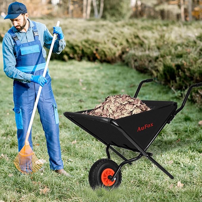 Collapsible Wheelbarrow, Foldable Yard Cart - Easy Loading & Dumping Garden Cart with Thickened Oxford Cloth for Nutrient Soil, Grass, Leaves & Garden Supplies