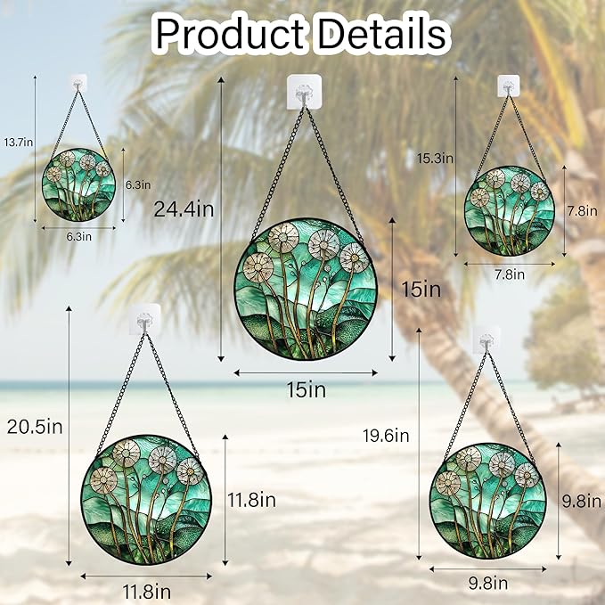 Stained Glass Window Hanging, Green Abstract Lotus Leaves Tree Sun Catcher for Window Door Home Decor Plant Suncatcher Christmas Mother's Day Birthday Gifts for Women Men Mom Nana 6.3 in