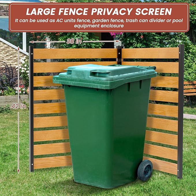 LILYPELLE 38in W x 42in H Air Conditioner Fence, 2 Panels Wood Outdoor Privacy Screen for Outside with Metal Stakes, Trash Can Pool Equipment Enclosure Panels Decorative Fences