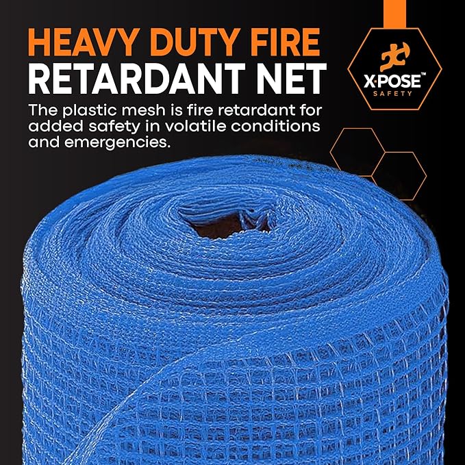 Xpose Safety Construction Safety Debris Netting - 150 Ft Temporary Material Roll, 1/4" Mesh Scaffold Net Enclosure, Visibility Barrier, Fencing Roll, Heavy Duty Fire Retardant 5.5 ft x 150 ft, Blue