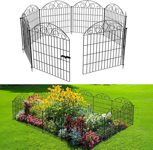 SUNLAX 10 Panels Garden Fence 20ft(L) x 24in(H) Metal No Dig Fence Animal Barrier for Dogs Temporary Fence for Backyard Outdoor Garden with Gate