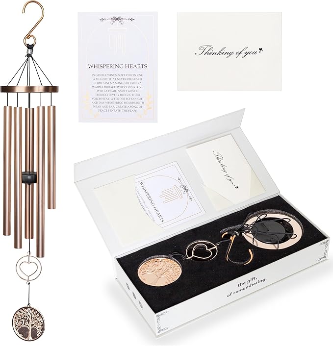 30” Wind Chime with Gift Box – Whispering Hearts Collection – Platinum Rose.