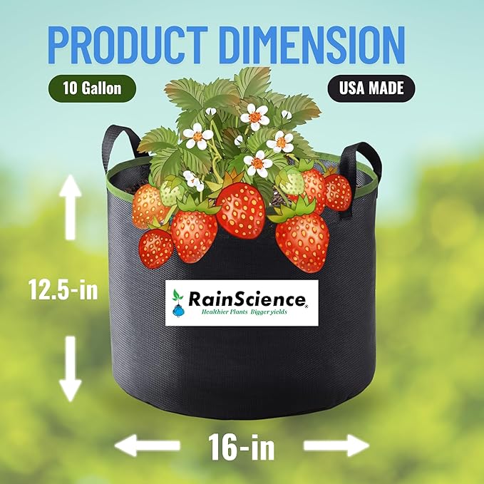 Grow Bag 10 Gallon, Planting Pots - Colorful Plant Grow Bags Pots Gardening Vegetable - Air Pruning Mesh Fabric Plant Container - (Black/ODGreen)
