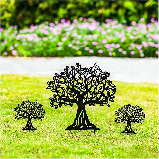 Tree of Life Metal Decorative Garden Stakes Tree of Life Gifts for Women Men Mom Birthday Gifts Silhouette Statues for Garden Decor, Yard Art, Patio, Outside, Lawn Ornaments, Outdoor Decorations