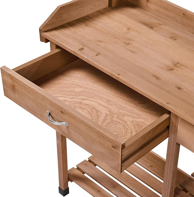 Topeakmart 45.2x17.7x47.6'' (LxWxH) Potting Benches Outdoor Garden Potting Table Work Bench with Removable Sink Drawer Rack Shelves Work Station, Brown