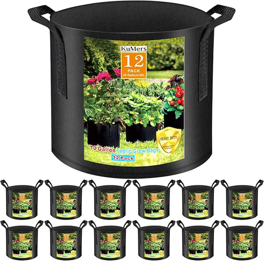 12 Pack Grow Bags 10 Gallon, 300G Heavy Duty Thickened Non-Woven Plant Bag Plant Fabric Pots with Handles Planting Bags, Pot for Plants