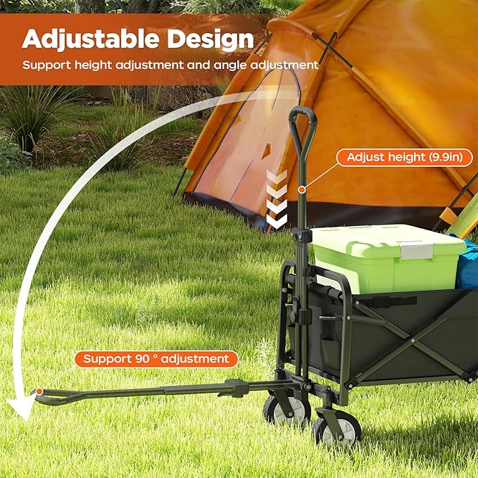 PayLessHere | Collapsible Wagon Cart with Wheels | Black | Heavy Duty Foldable Utility Cart with 330 lb Capacity | with All-Terrain Wheels & Adjustable Handle for Outdoor, Garden, Beach, Shopping