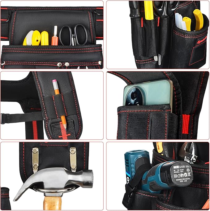 Heavy Duty Tool Belt with Padded Suspenders – Adjustable Construction Tool Rig with Multi-Pouch System – Framing & Electrician Waist Belt for Men（Adjustable one sizeZ)