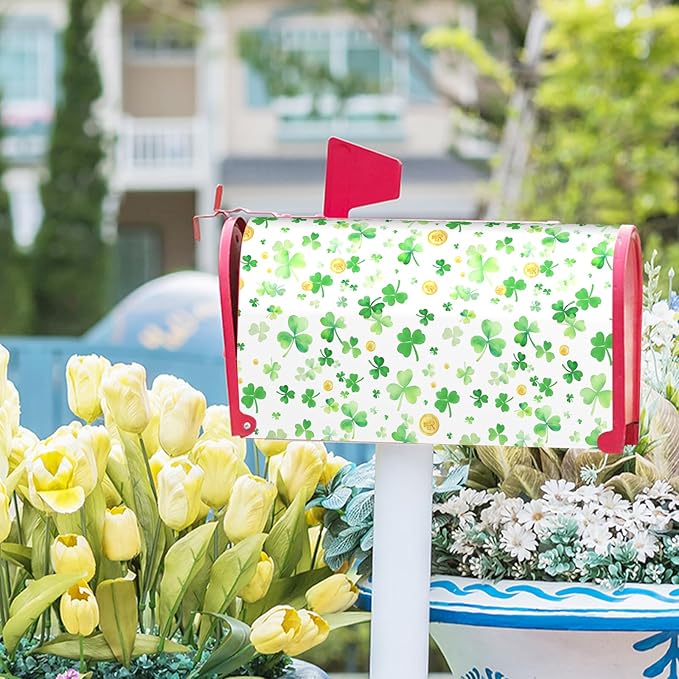 St Patricks Day Magnetic Mailbox Cover Green Shamrocks Mailbox Cover Magnetic Standard Size 21 X 25.5 Inch Spring Mailbox Post Cover Mailbox Wraps Mailbox Decor for Home Garden Outdoor Yard