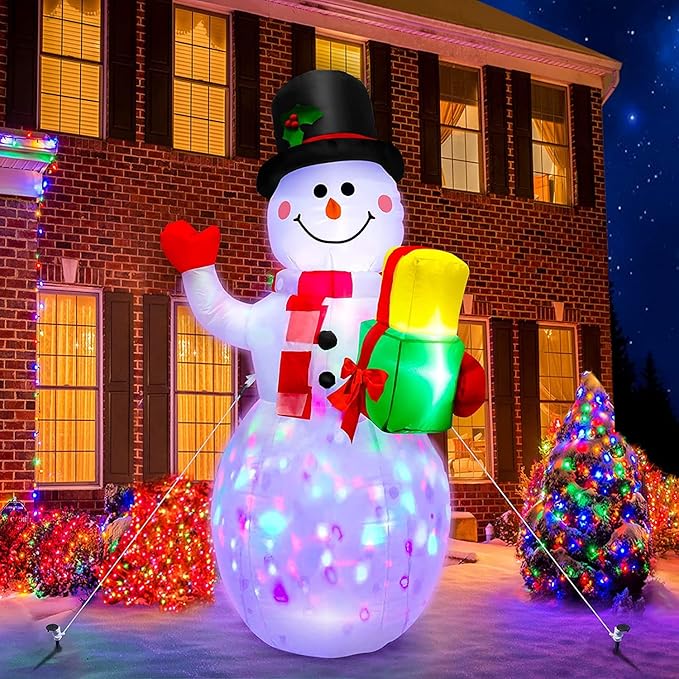 5 Ft Inflatable Snowman Christmas Outdoor Decoration Blow Up Snowman with Upgrade Rotating LED Lights for Holiday/Party/Xmas/Yard/Garden Decorations