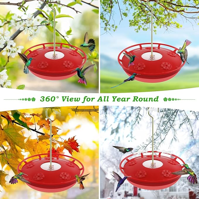 FEED GARDEN 2 Pack 16 OZ Hummingbird Feeders for Outdoor 5 Feeder Ports Ant Bee Proof Leak-Proof Cleaning Brushes Nectar Easy Clean Fill Bird Feeder for Garden Red Décor for Mom