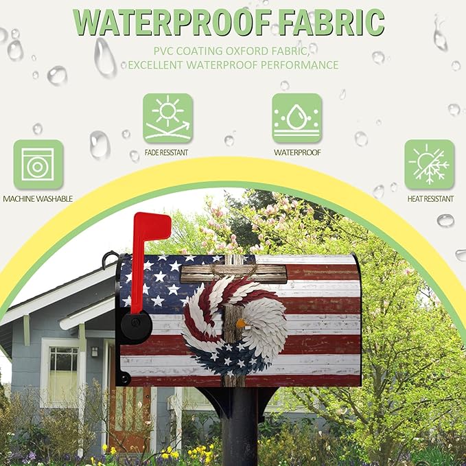 American Eagle Patriotic Mailbox Covers Magnetic Standard Size USA Flags Cross Mailbox Wraps 4th of July Mailbox Post Cover Independence Day Mailbox Decor Waterproof for Garden Yard 21x18 Inch