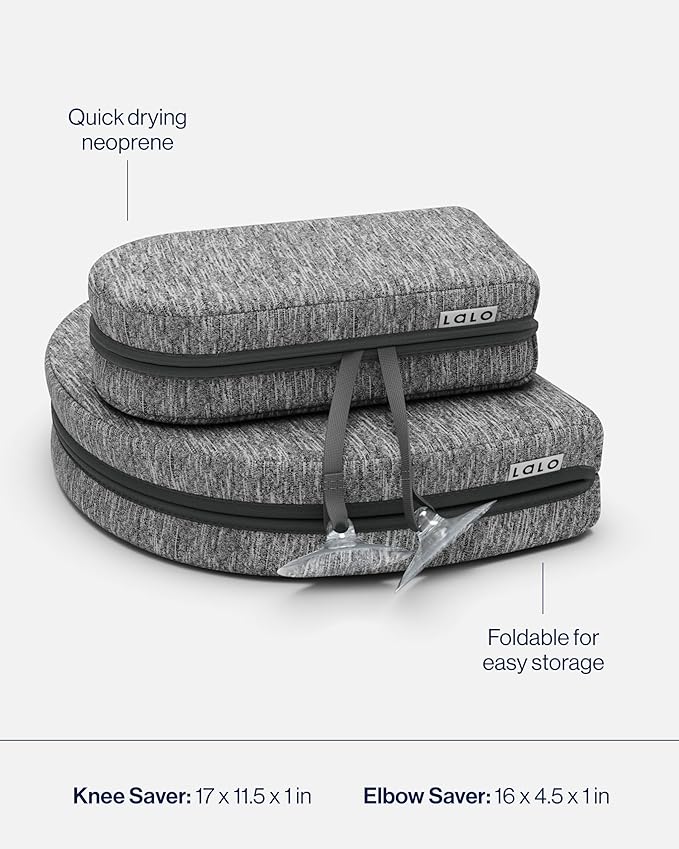 Lalo Knee & Elbow Saver - Foldable Padded Cushions for Bathtime, Quick-Dry, Suction Cups for Stability, Bath Kneeler and Elbow Rest Pad Set 17 x 11.5 in Knee Pad & 16 x 4.5 in Elbow Pad - Heather Grey