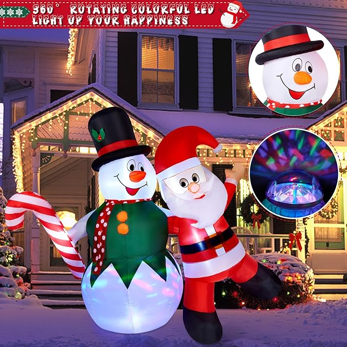 CAMULAND Christmas Inflatable, 6FT Inflatable Snowman and Santa Claus with Built-in LED Lights, Outdoor Christmas Decorations Blow-up Decor for Yard, Garden and Party