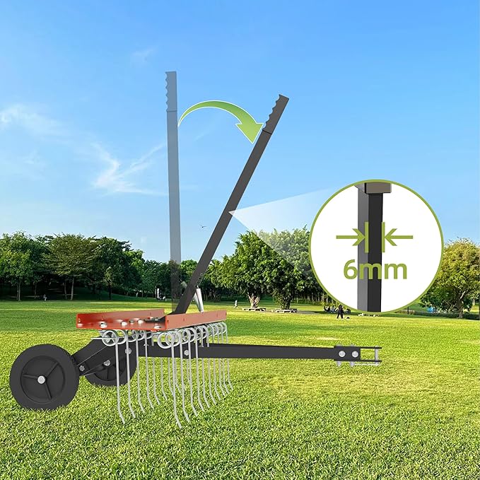 40 Inch Orange Tow-Behind Dethatcher with 20 Spring Steel Tines, Pull Dethatcher for Outdoor Yard Care, Garden Farm Grass Tractor Rake to Remove Thatch, Leaves and Needles from Large Lawn Areas