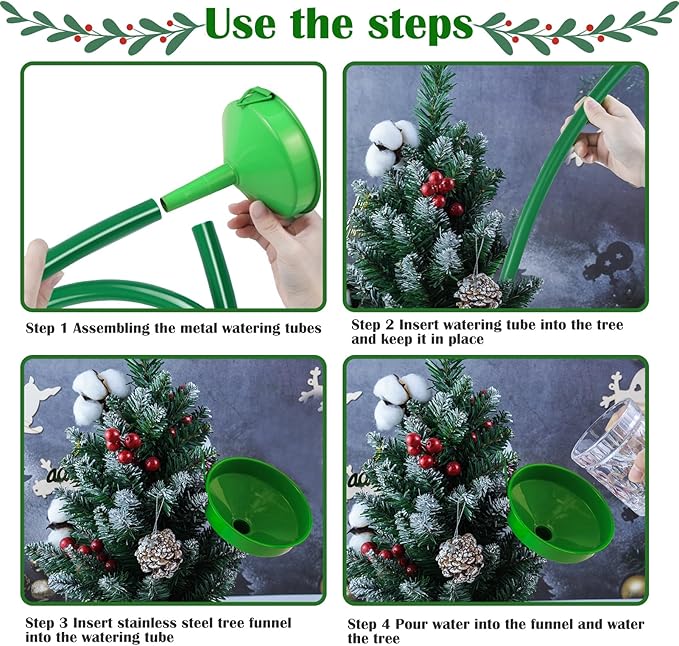 Christmas Tree Watering System, Large 5.5" Dia Christmas Tree Watering Funnel with 5feet Long Hose Xmas Tree Watering Device Easy Assembly Plant Watering Tool for Indoor Outdoor Xmas Tree(Green)