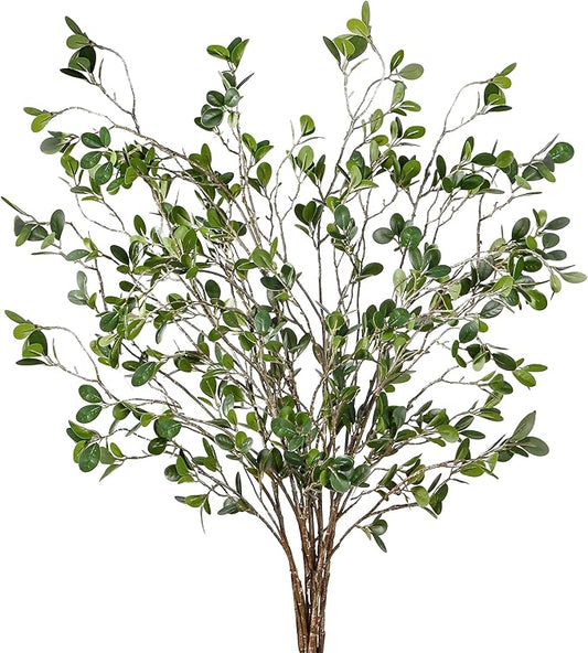Sggvecsy 43’’ 6Pcs Artificial Ficus Branches Faux Leaf Spray Green Eucalyptus Branches Artificial Greenery Stems Fake Ficus Twig Plants for Home Office Wedding Vase Filler Shop Decoration