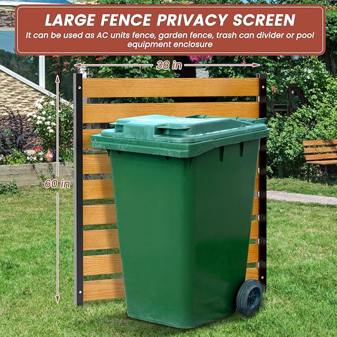 LILYPELLE 38in W x 60in H Air Conditioner Fence, 1 Panel Outdoor Privacy Fence Screen with Metal Stakes, Outside Decorative Fences Trash Can Pool Equipment Enclosure Panels