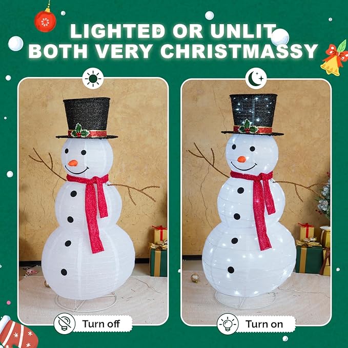 VINGLI 4FT Lighted Christmas Snowman Outdoor Decorations, Prelit 90 LED Snowman Decor with Stakes, Weatherproof Indoor Outdoor Yard Lawn Garden Patio Pathway Front Porch Xmas Holiday Display