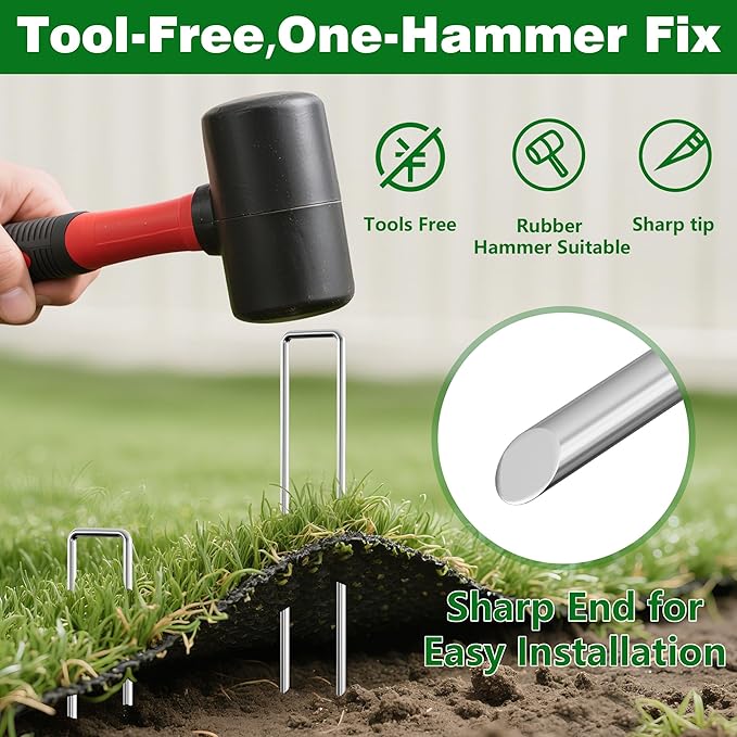 AMAGABELI GARDEN & HOME 10 Inch 200 Pack Galvanized Landscape Staples 11 Gauge Garden Staples Landscaping Staples Heavy Duty U-Shaped Tent Stakes Pins Garden Stakes for Weed Barrier Fabric Tubing Lawn