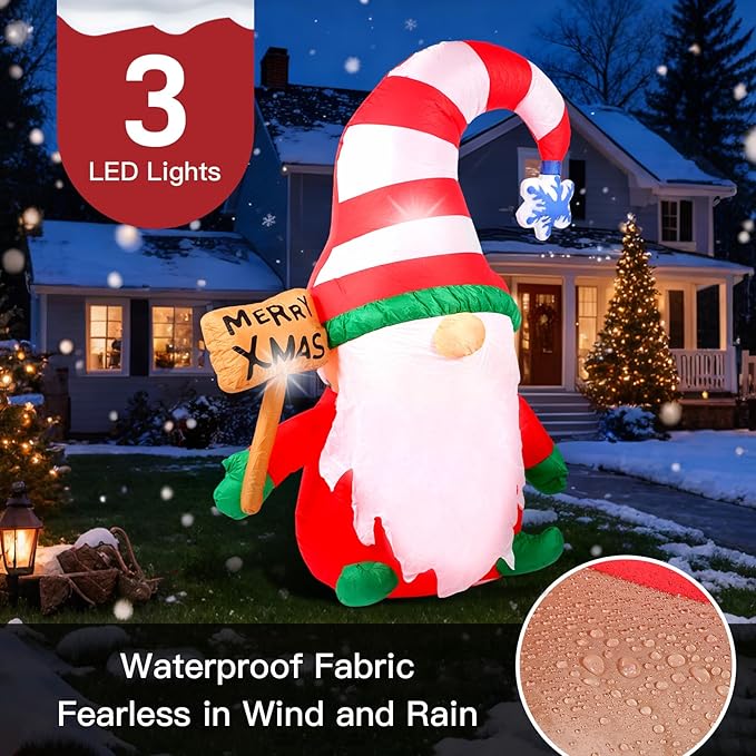 6 FT Christmas Inflatables Decorations Outdoor，Blow Up Gnome Tumbler with Built-in LED Lights for Indoor Holiday Party Yard Garden Lawn Décor