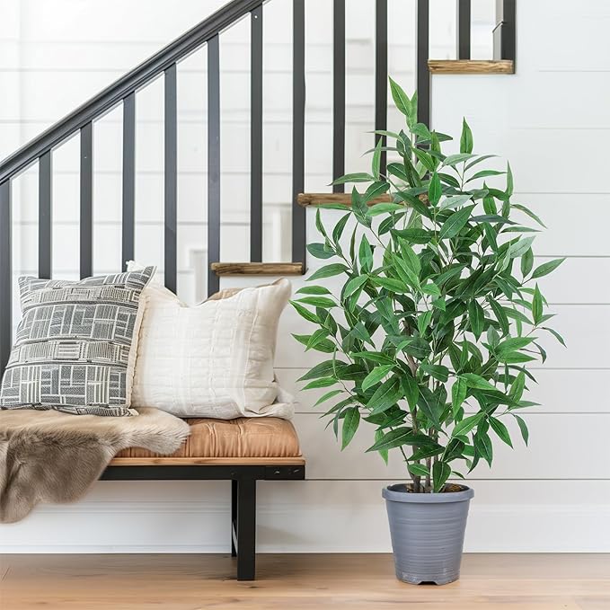 Artificial Eucalyptus Tree, 4ft Tall Fake Silk Plants with Pot, Lifelike Leave and Braches, Realistic Artificial Plants for Home Office Living Room Decor Indoor