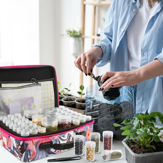 Seed Storage Organizer, 96 Slots Seed Organizer Storage Box, Portable Seed Packet Organizer Box with Zipper Bag, Labels, Sorting Tray, Garden Seed Storage Container for Flower Plants