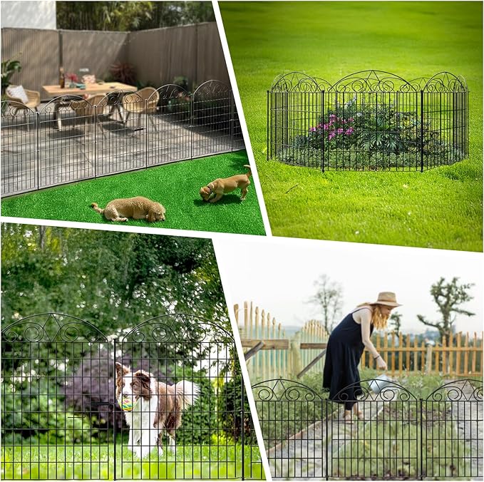 SUNLAX 5 Panels Garden Fence 10ft(L) x 24in(H) Fencing for Yard No Dig Animal Barrier Metal Dog Fence for Patio Outdoor Without Gate