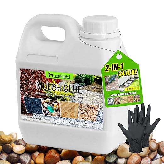 Mulch Glue for Landscaping, Fast-Drying, Powerful Eco-Friendly Gravel & Rock Binder, Strong Adhesive for Pea Gravel, Mulch, Stones, Secure & Stable Coverage for Garden, Yard & Outdoor Projects(34oz)