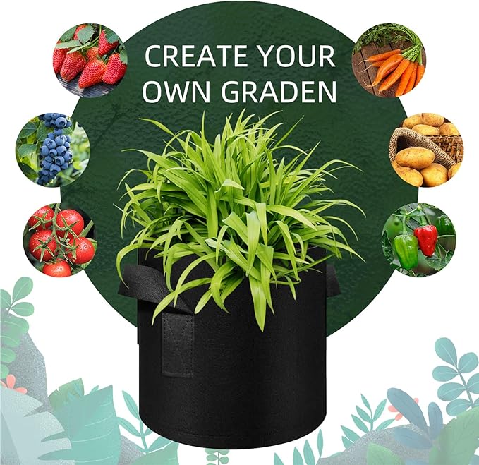 10 Gallon Grow Bags 10 Pack, Heavy Duty Thickened Nonwoven Fabric Pots with Handles, Plant Grow Bags for Vegetable/Flower/Plant/Fruits, Black