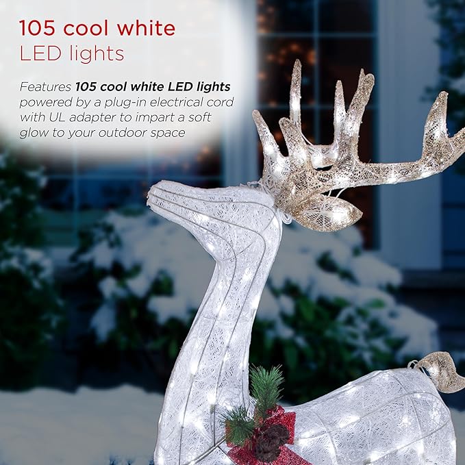 Alpine Corporation 50" H Mesh Holiday Reindeer Lawn Decoration with Cool White Lights, Christmas Decoration